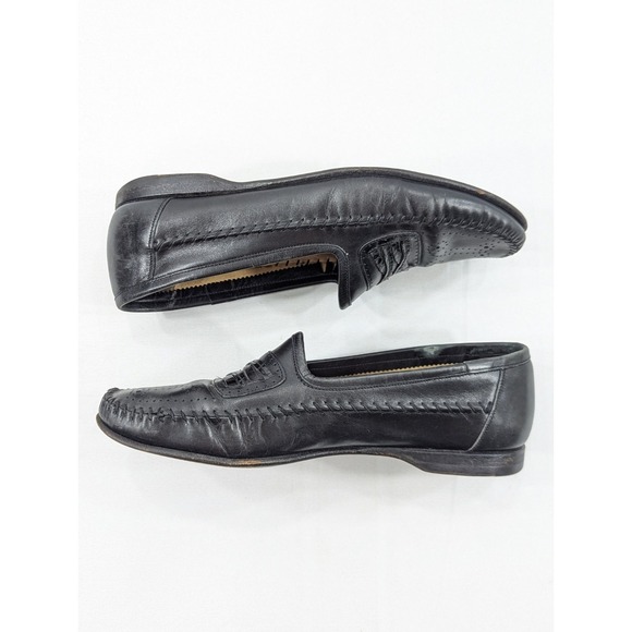 Santoni Black Leather Loafer Mens Size 8 D Italy Made Casual Shoes 441348 - Picture 4 of 9